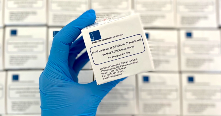 One of the 100,000 COVID-19 test kits developed by the Institute of Molecular Biology of the National Academy of Sciences of the Republic of Armenia