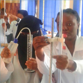 Students using chemical equipment