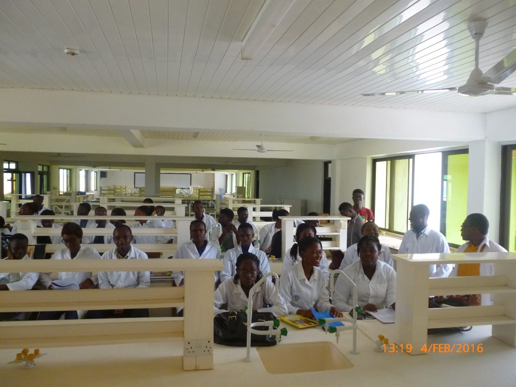 Level 300 students in the Department of Biomedical Engineering at the University of Ghana in a practical session
