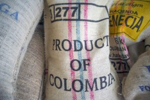 Coffee bags with the legend "Product of Colombia"