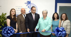 Cutting the ribbon at the opening of the Institute for Tropical Medicine and Global Health in 2017